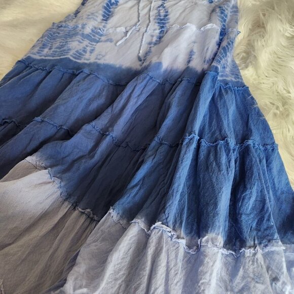 Shop Therapy Tiered Skirt OS Blue BOHO Elastic Waist Pull On Lined Country Charm - Picture 10 of 11